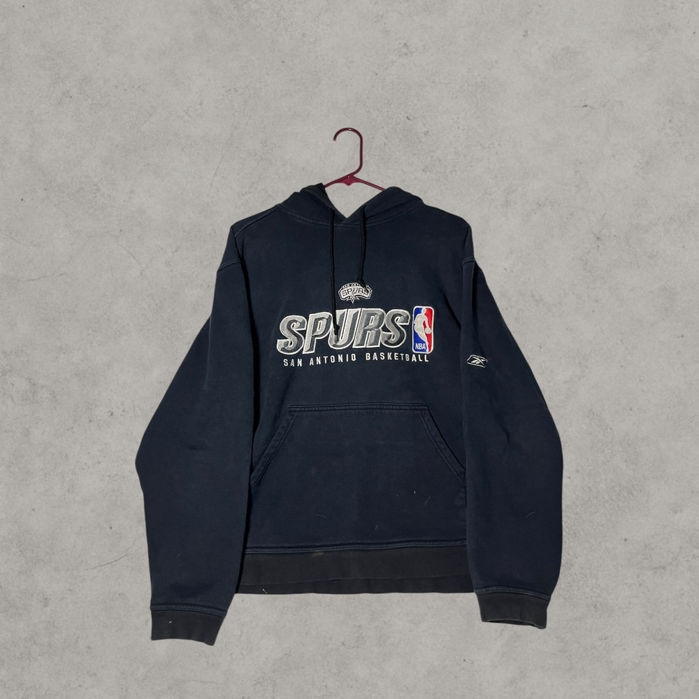Vintage Reebok San Antonio Spurs NBA Basketball Hoodie Navy Blue Pullover Mens